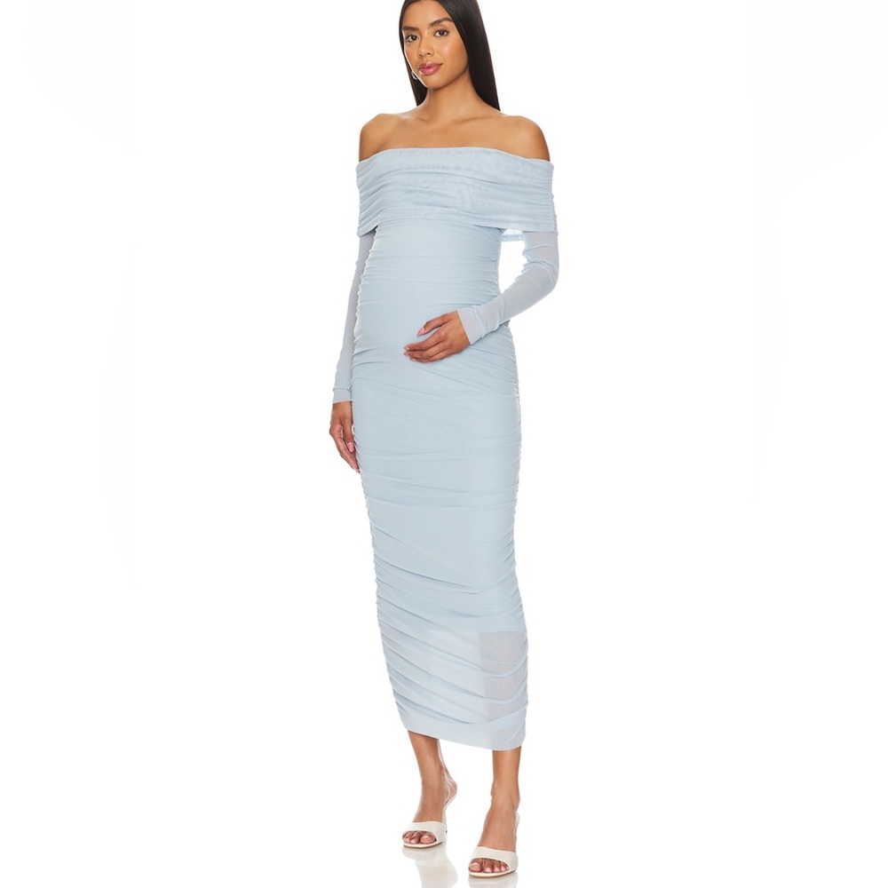 Bumpsuit Off the Shoulder Mesh Dress in Powder Blue